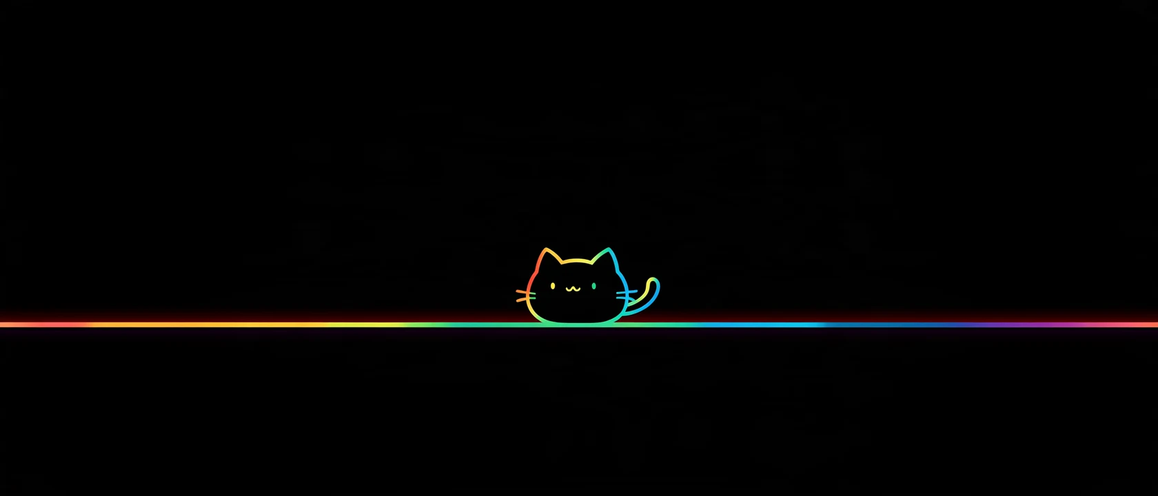 虹色のラインと黒猫